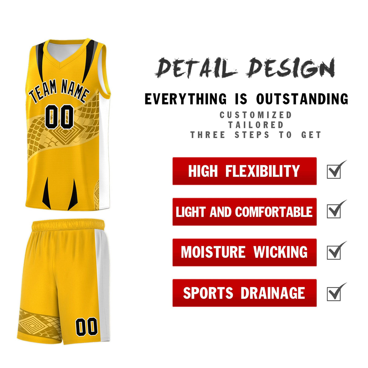 Custom Yellow White Snake Scale Venomous Fang for Team Graffiti Pattern Basketball Suit Jersey