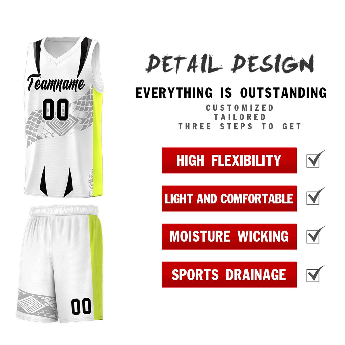 Custom White Neon Green Snake Scale Venomous Fang for Clubs Graffiti Pattern Basketball Suit Jersey