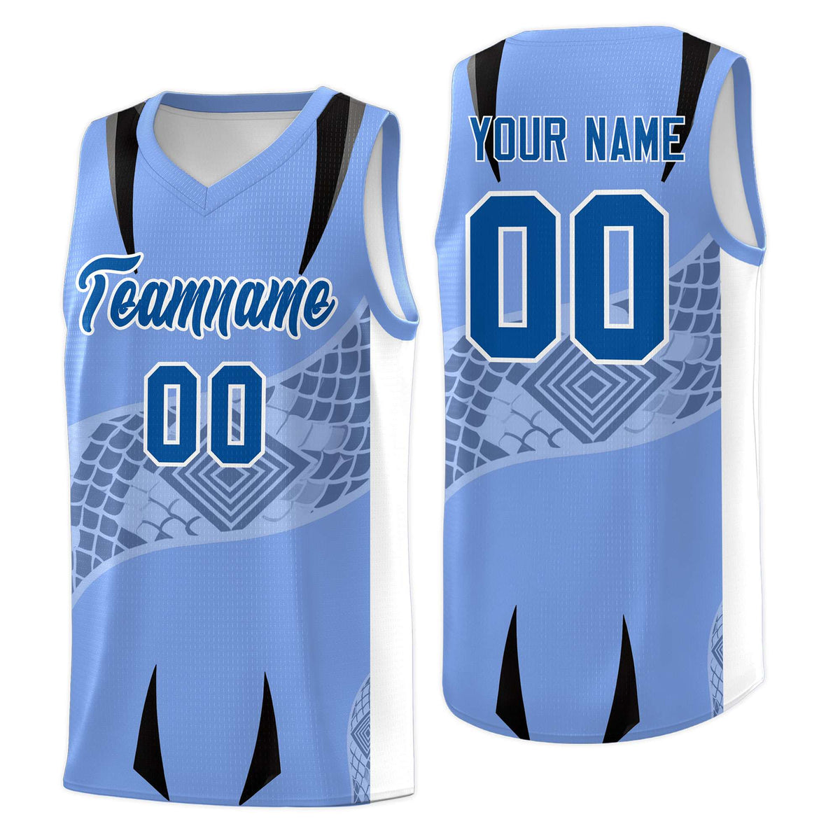 Custom Light Blue White Snake Scale Venomous Fang for Clubs Graffiti Pattern Basketball Suit Jersey