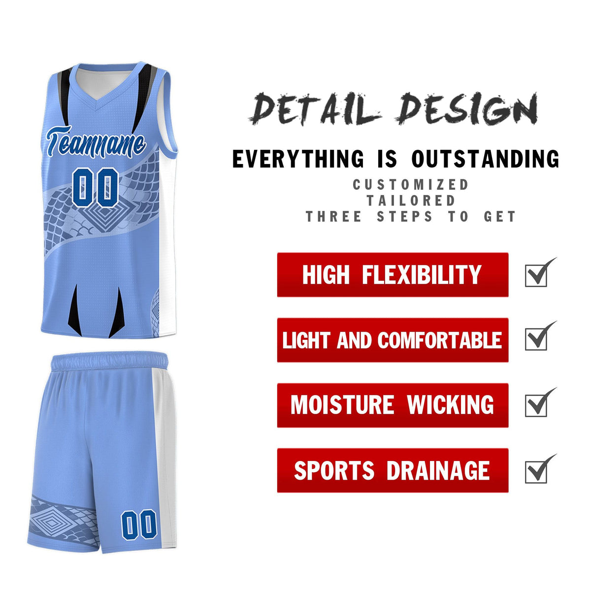 Custom Light Blue White Snake Scale Venomous Fang for Clubs Graffiti Pattern Basketball Suit Jersey