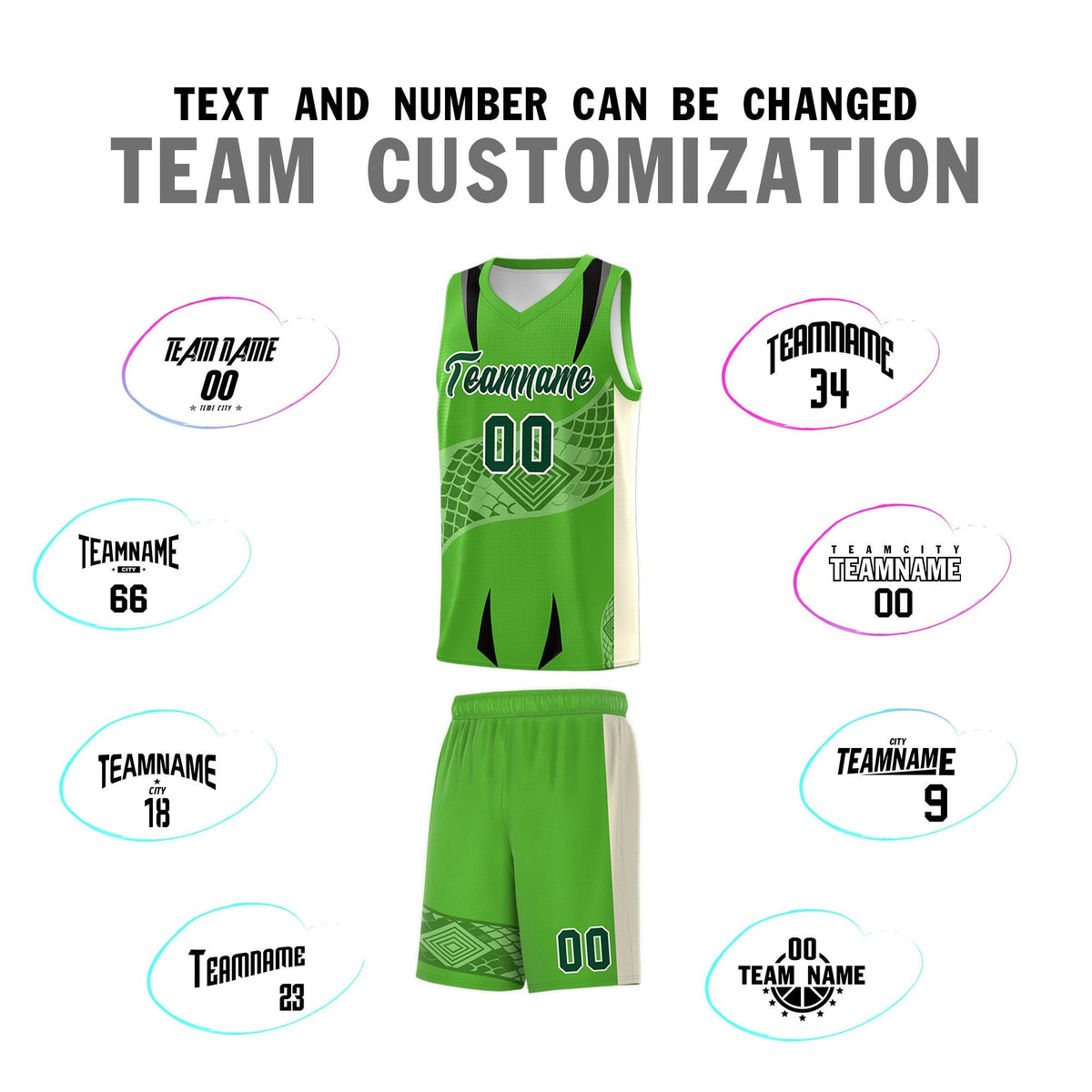 Custom Light Green Cream Snake Scale Venomous Fang for Team Graffiti Pattern Basketball Suit Jersey