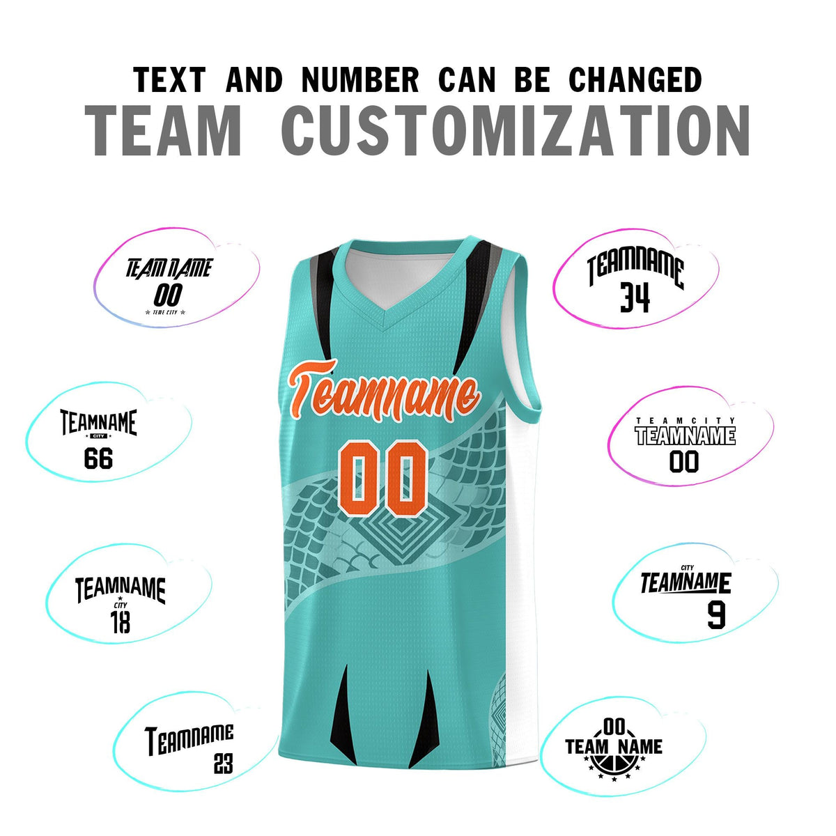 Custom Teal White Snake Scale Venomous Fang for Team Graffiti Pattern Basketball Suit Jersey