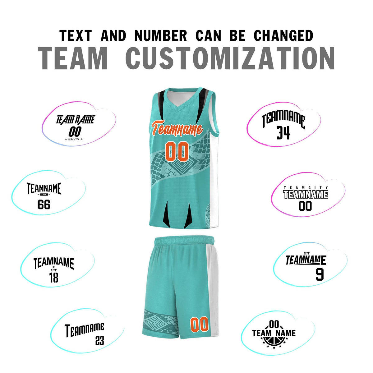 Custom Teal White Snake Scale Venomous Fang for Team Graffiti Pattern Basketball Suit Jersey