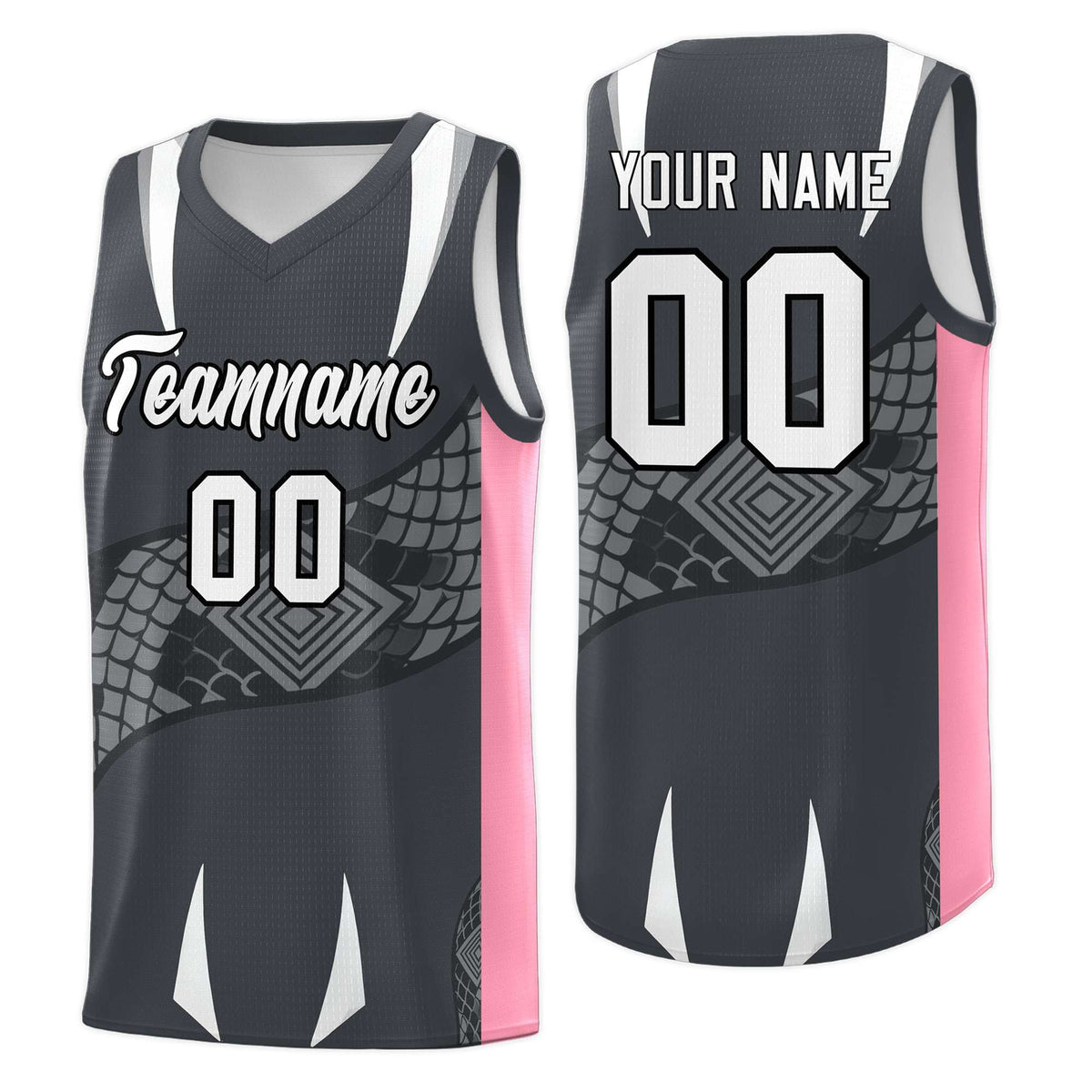 Custom Gray Light Pink Snake Scale Venomous Fang Drapable Graffiti Pattern Basketball Suit Jersey