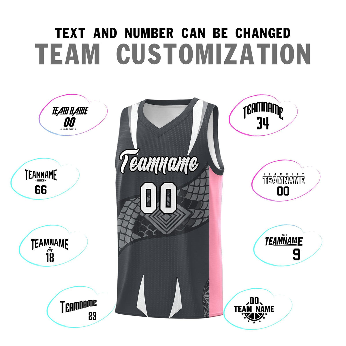 Custom Gray Light Pink Snake Scale Venomous Fang Drapable Graffiti Pattern Basketball Suit Jersey