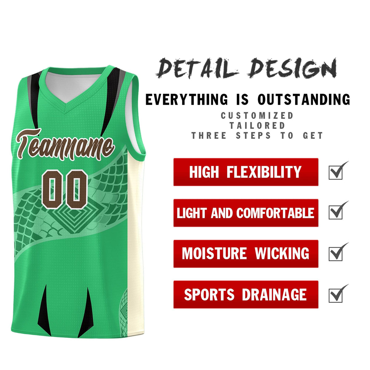 Custom Green Light Khaki Snake Scale Venomous Fang for Clubs Graffiti Pattern Basketball Suit Jersey