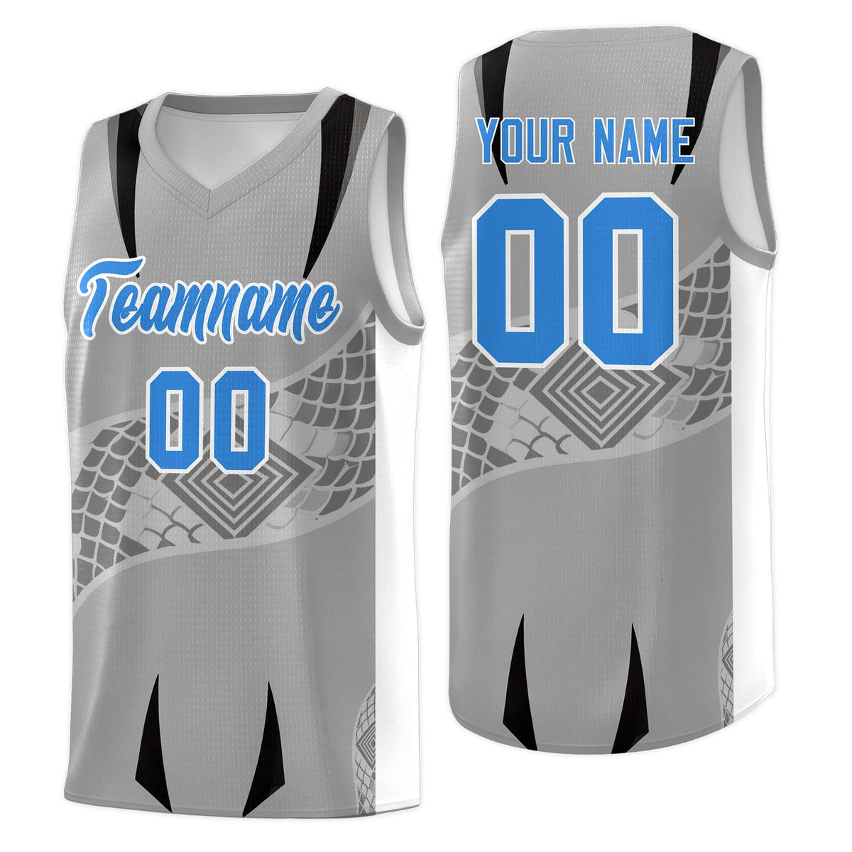 Custom Gray White Snake Scale Venomous Fang for Team Graffiti Pattern Basketball Suit Jersey