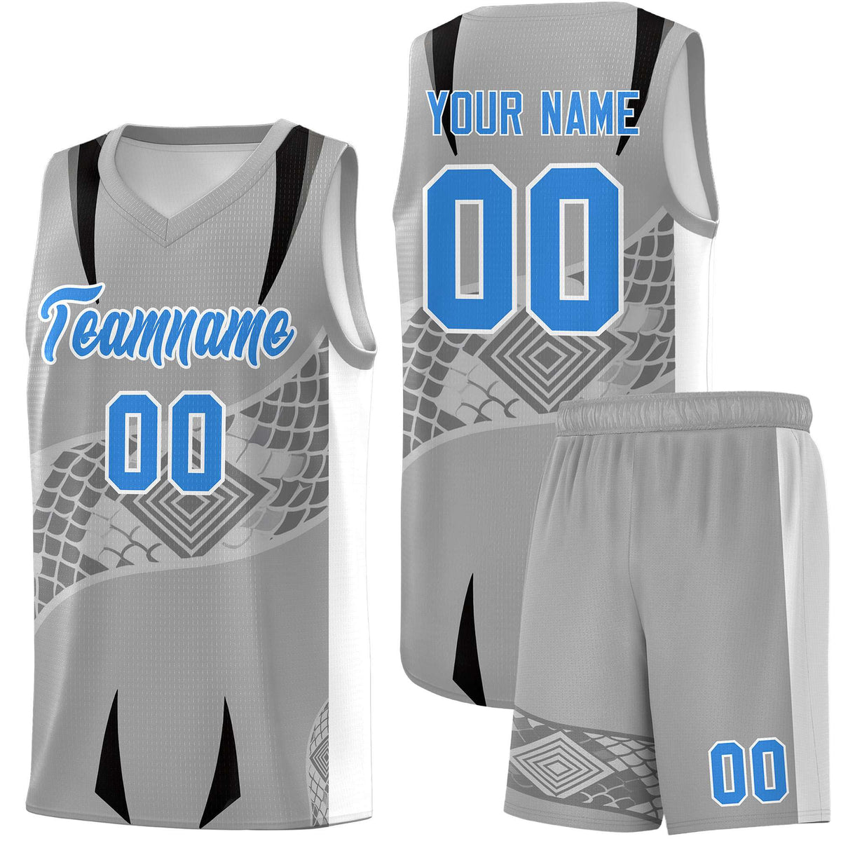 Custom Gray White Snake Scale Venomous Fang for Team Graffiti Pattern Basketball Suit Jersey