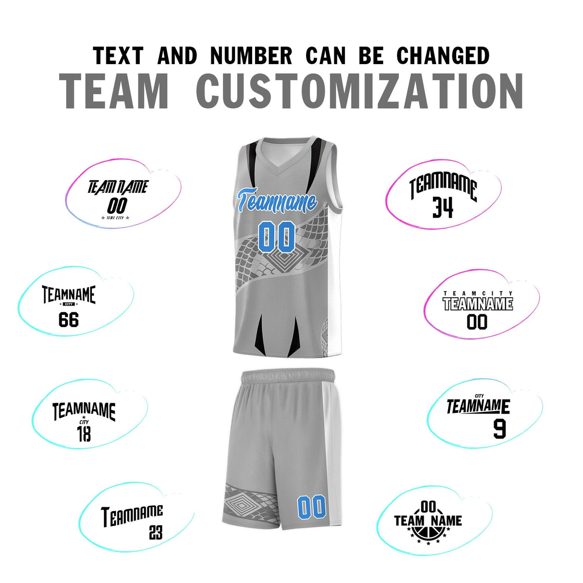 Custom Gray White Snake Scale Venomous Fang for Team Graffiti Pattern Basketball Suit Jersey