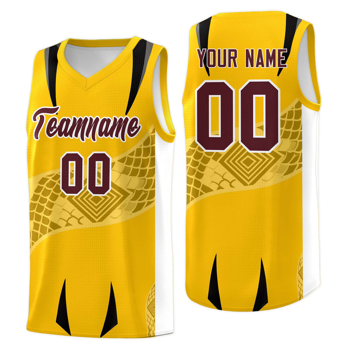 Custom Yellow White Snake Scale Venomous Fang for Leagues Graffiti Pattern Basketball Suit Jersey