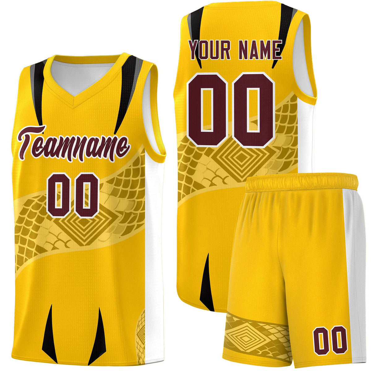 Custom Yellow White Snake Scale Venomous Fang for Leagues Graffiti Pattern Basketball Suit Jersey