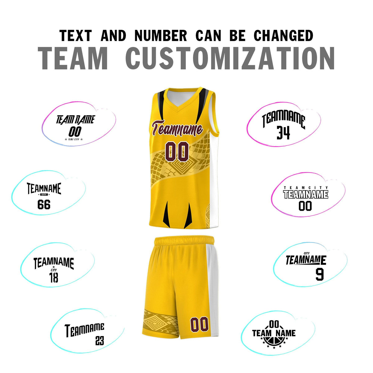 Custom Yellow White Snake Scale Venomous Fang for Leagues Graffiti Pattern Basketball Suit Jersey