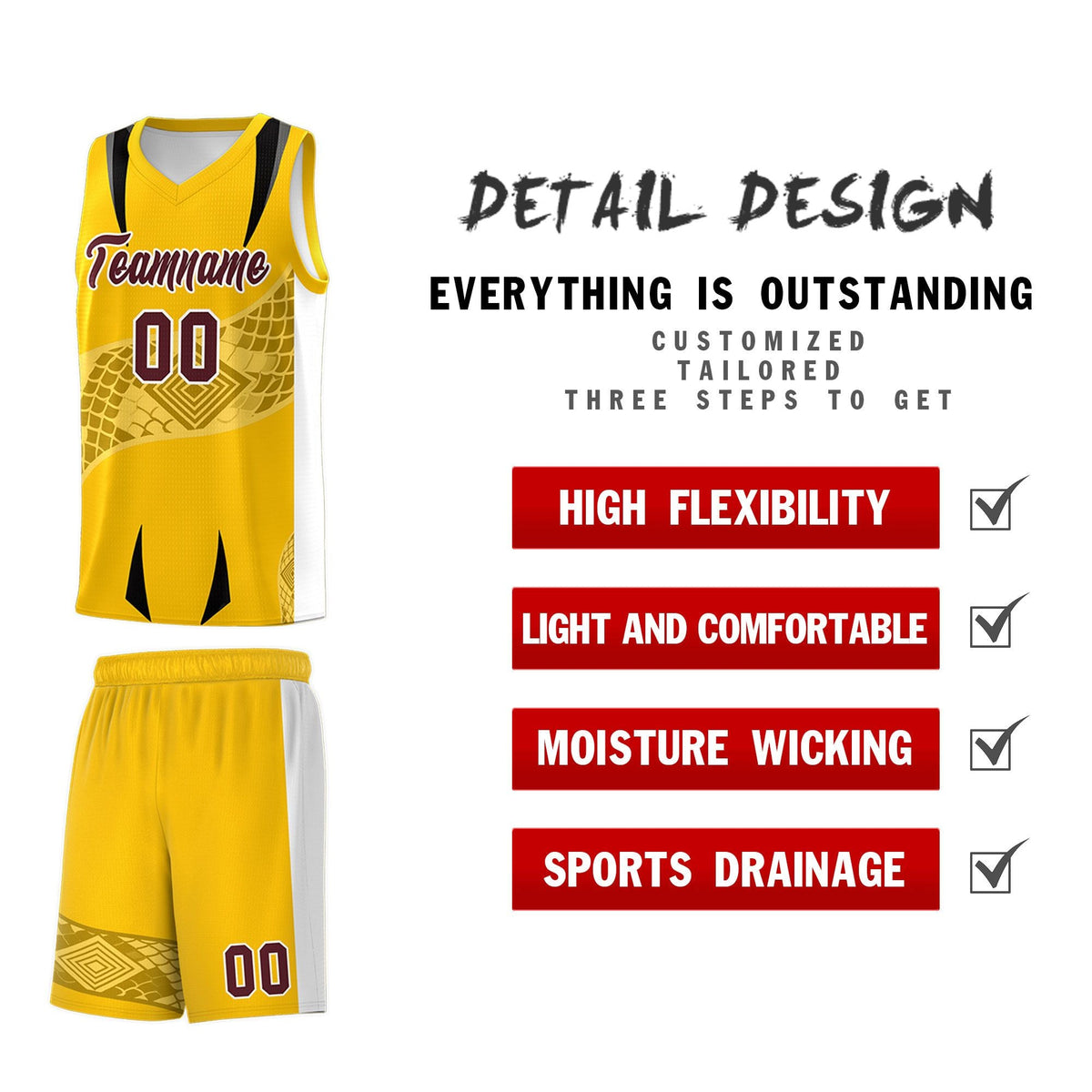 Custom Yellow White Snake Scale Venomous Fang for Leagues Graffiti Pattern Basketball Suit Jersey