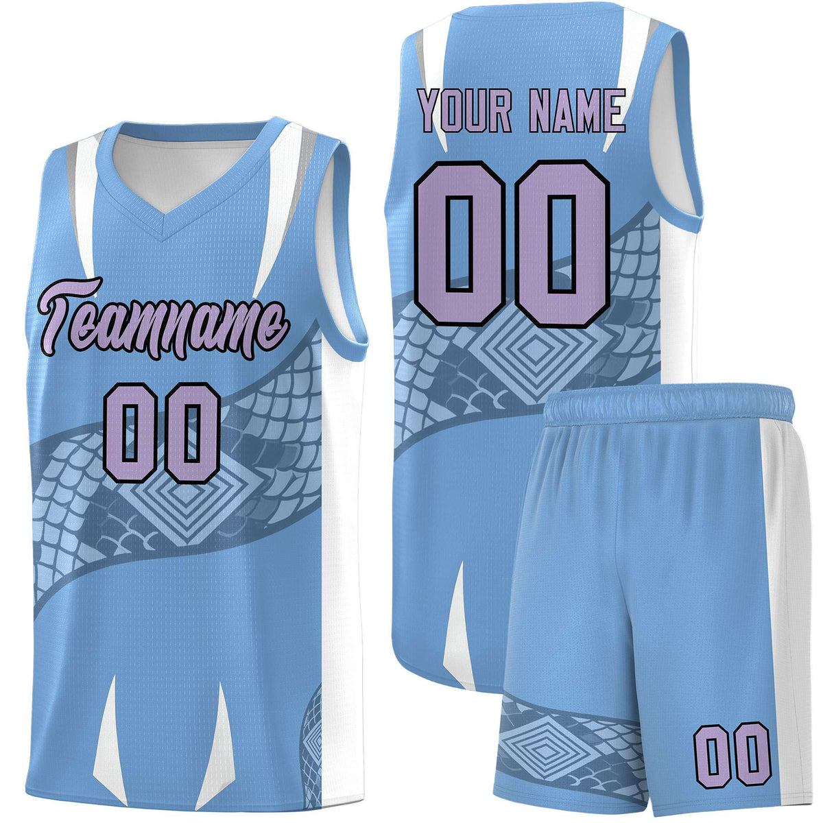Custom Light Blue White Snake Scale Venomous Fang Lightweight Graffiti Pattern Basketball Suit Jersey