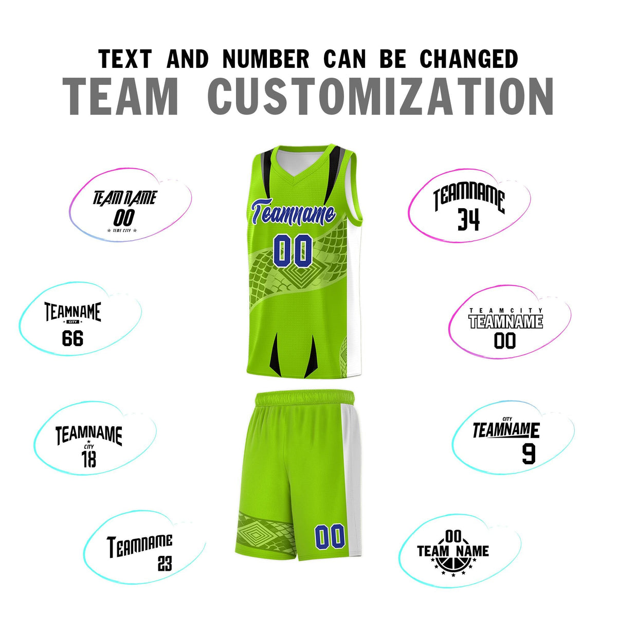 Custom Neon Green White Snake Scale Venomous Fang for Leagues Graffiti Pattern Basketball Suit Jersey