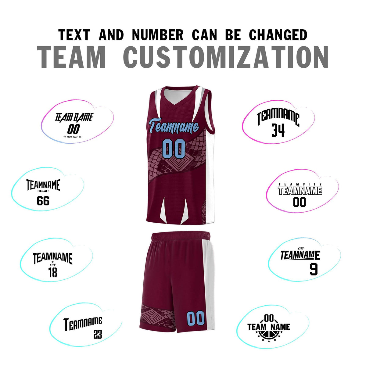 Custom Burgundy White Snake Scale Venomous Fang Lightweight Graffiti Pattern Basketball Suit Jersey