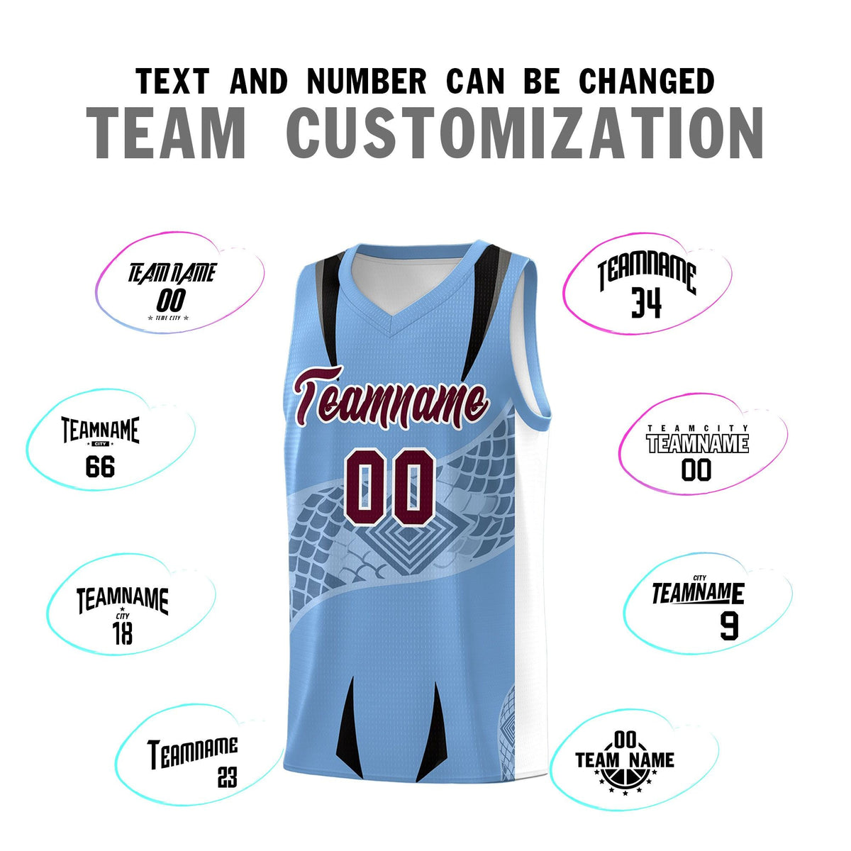 Custom Light Blue White Snake Scale Venomous Fang for Team Graffiti Pattern Basketball Suit Jersey