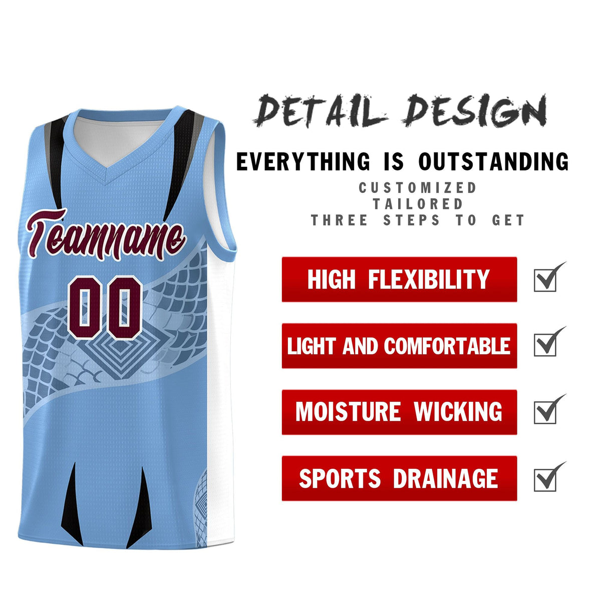 Custom Light Blue White Snake Scale Venomous Fang for Team Graffiti Pattern Basketball Suit Jersey