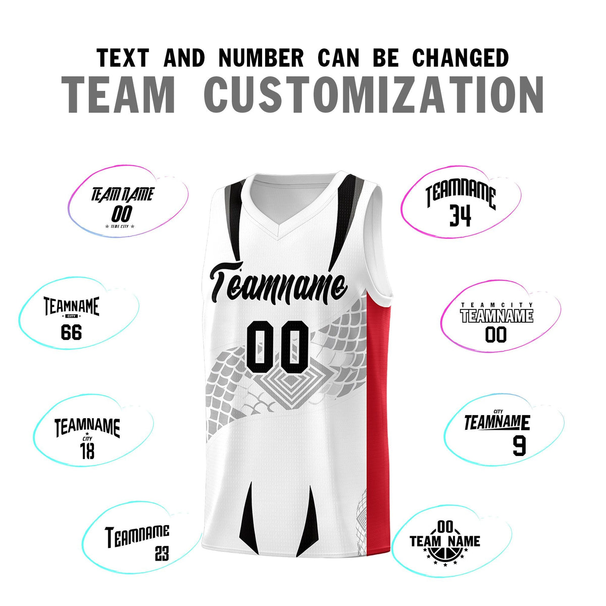 Custom White Red Snake Scale Venomous Fang for Clubs Graffiti Pattern Basketball Suit Jersey