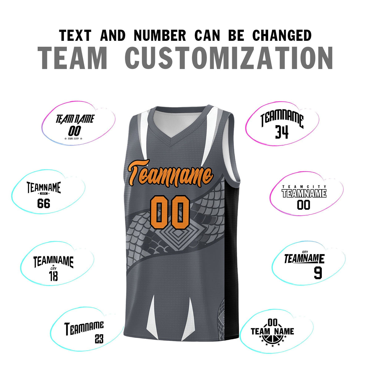 Custom Gray Black Snake Scale Venomous Fang Breathable Graffiti Pattern Basketball Suit Jersey