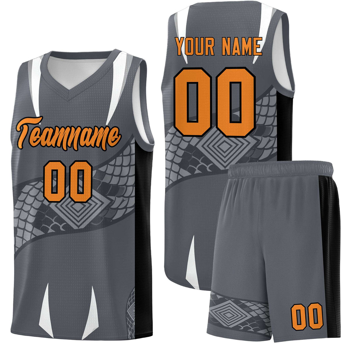 Custom Gray Black Snake Scale Venomous Fang Breathable Graffiti Pattern Basketball Suit Jersey