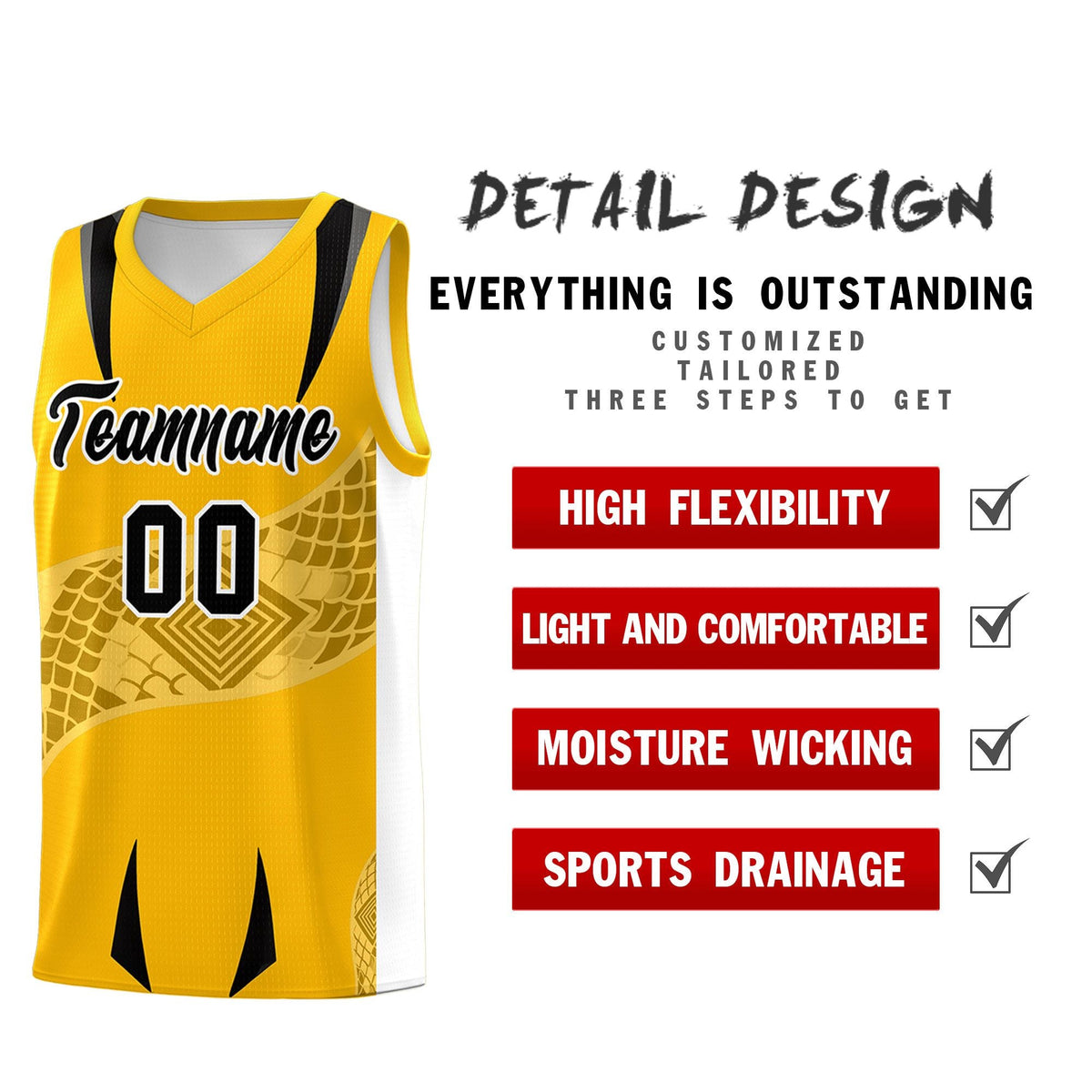Custom Yellow White Snake Scale Venomous Fang for Team Graffiti Pattern Basketball Suit Jersey