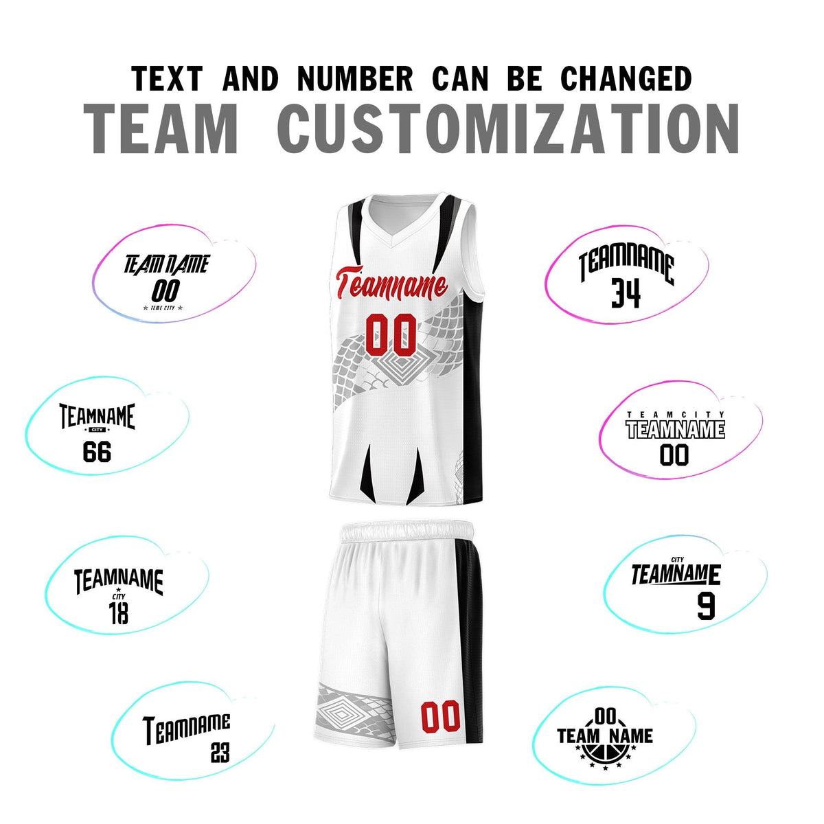 Custom White Black Snake Scale Venomous Fang for Leagues Graffiti Pattern Basketball Suit Jersey