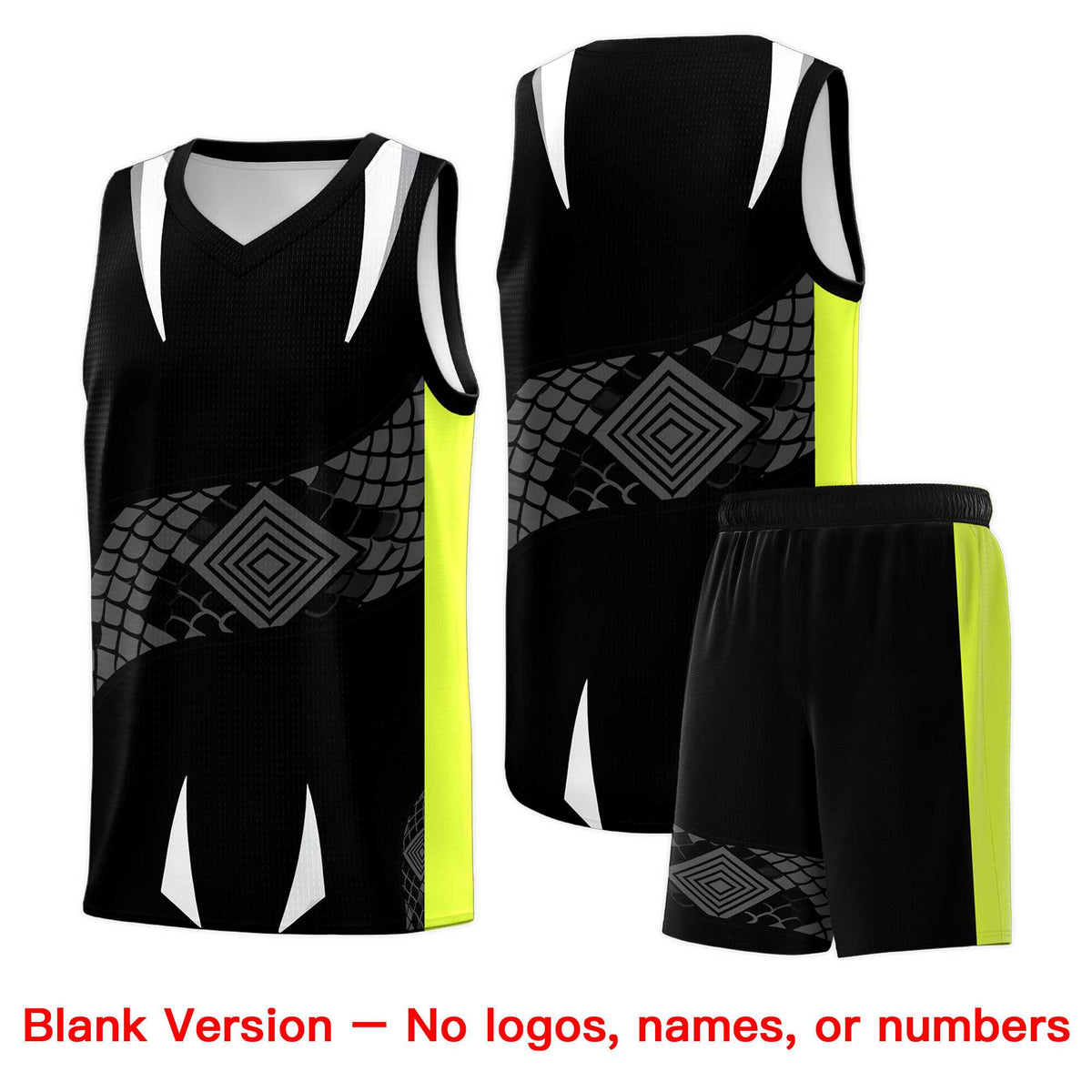 Custom Black Neon Green Snake Scale Venomous Fang Breathable Graffiti Pattern Basketball Suit Jersey