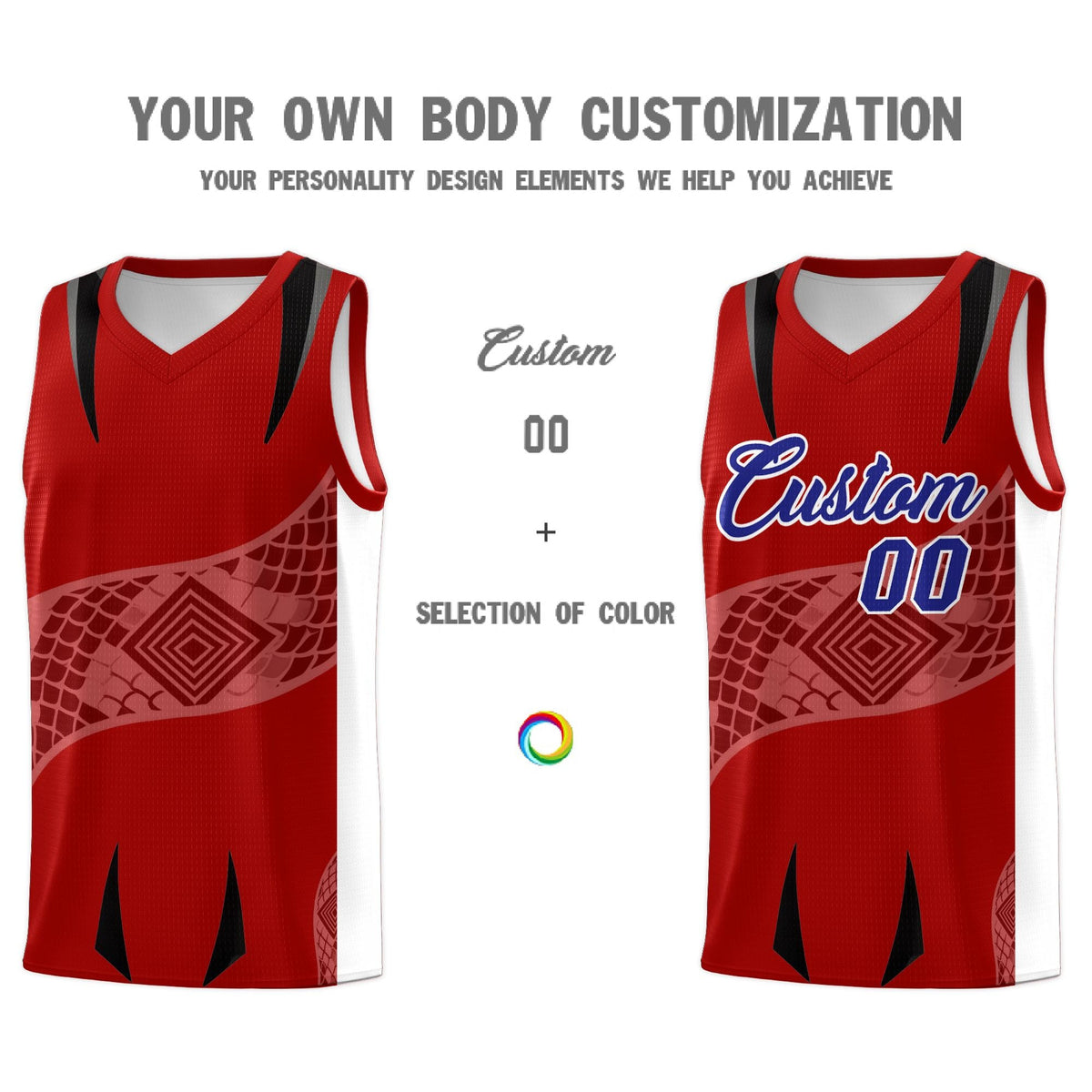 Custom Red White Snake Scale Venomous Fang for Leagues Graffiti Pattern Basketball Suit Jersey