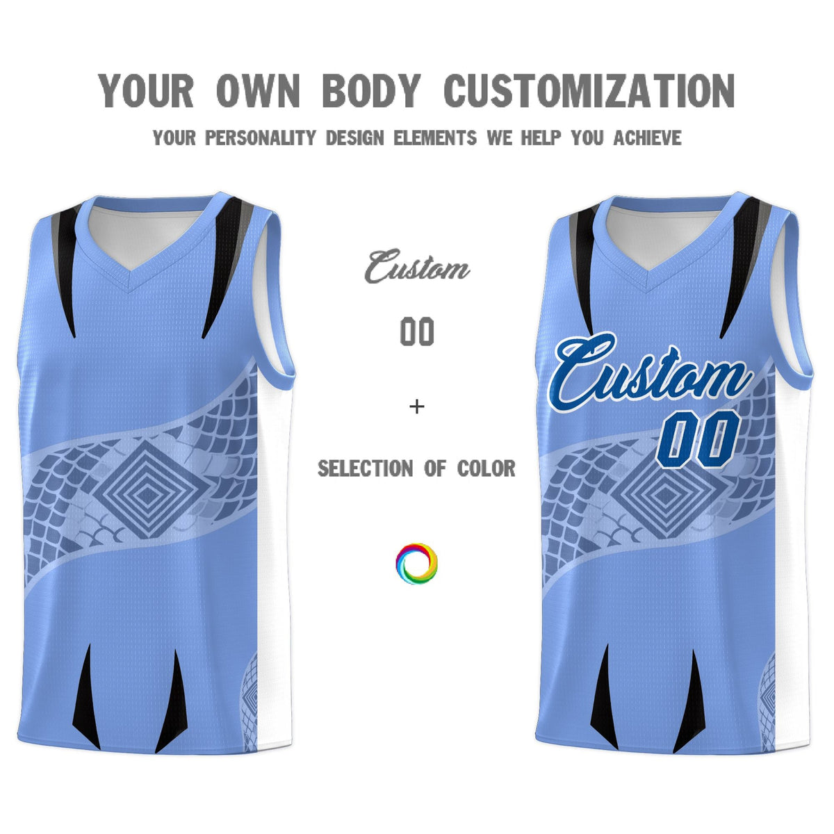 Custom Light Blue White Snake Scale Venomous Fang for Clubs Graffiti Pattern Basketball Suit Jersey