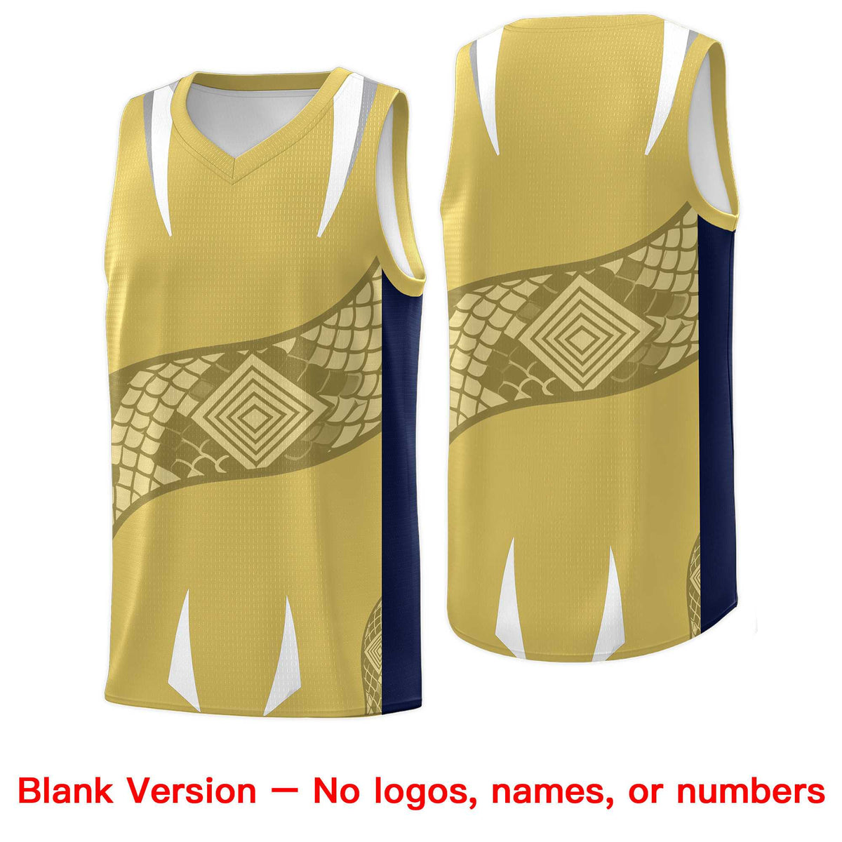 Custom Old Gold Navy Snake Scale Venomous Fang Drapable Graffiti Pattern Basketball Suit Jersey