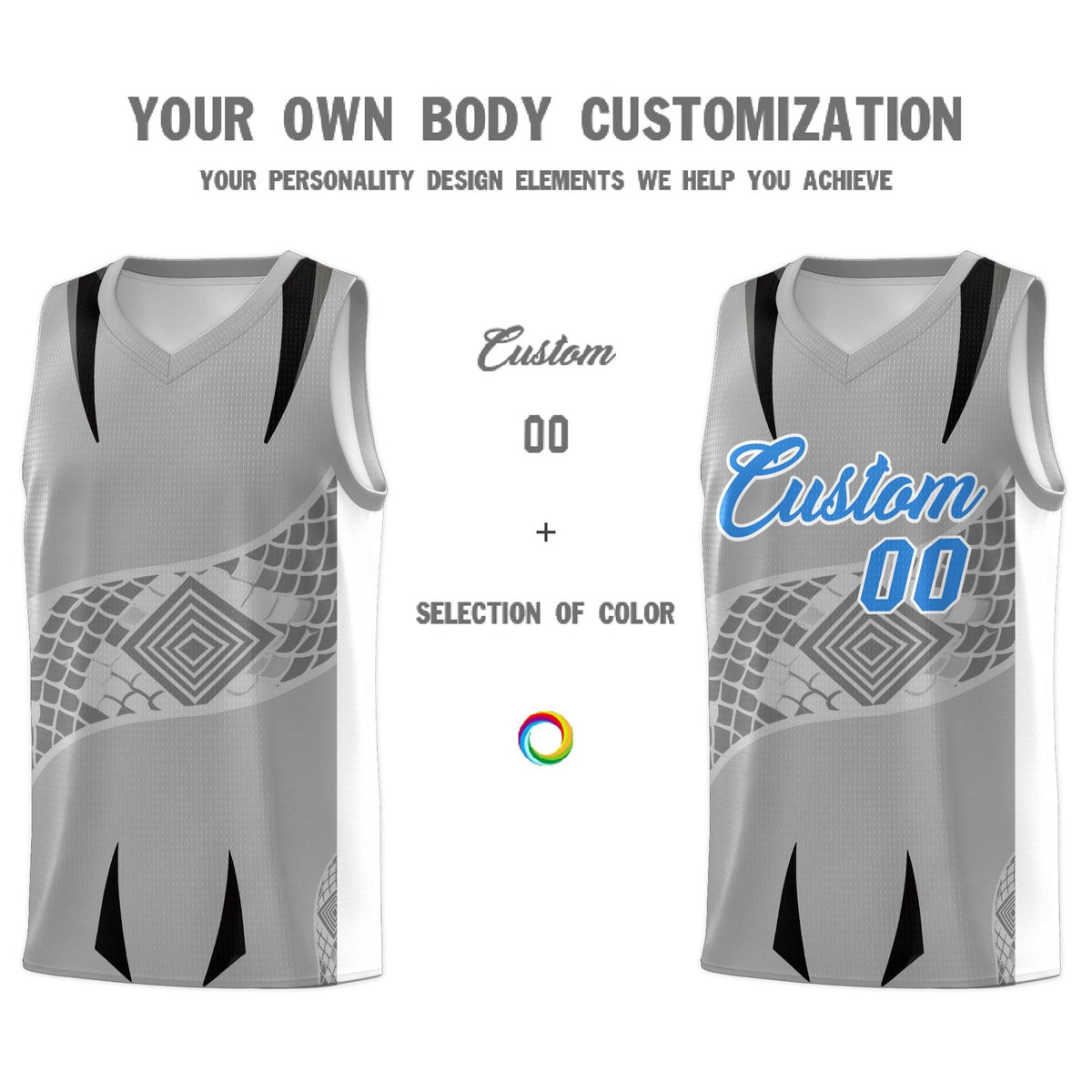 Custom Gray White Snake Scale Venomous Fang for Team Graffiti Pattern Basketball Suit Jersey