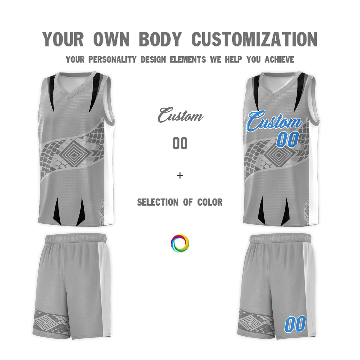 Custom Gray White Snake Scale Venomous Fang for Team Graffiti Pattern Basketball Suit Jersey