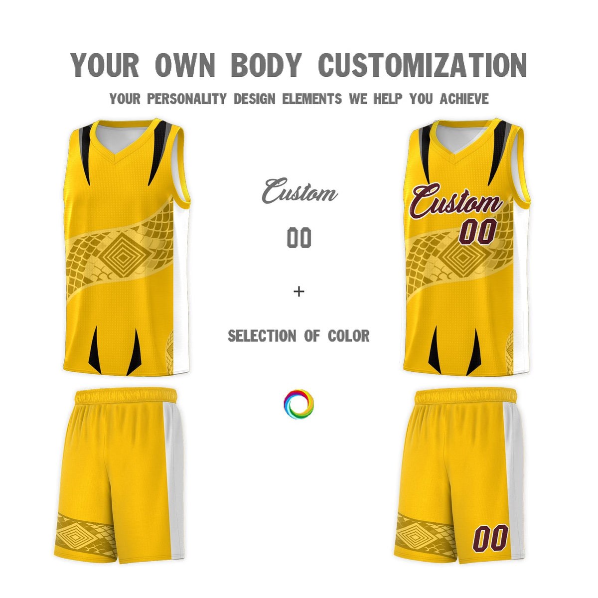 Custom Yellow White Snake Scale Venomous Fang for Leagues Graffiti Pattern Basketball Suit Jersey