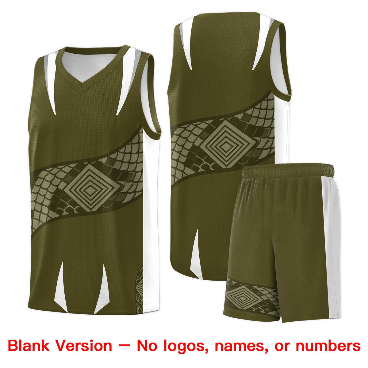 Custom Olive White Snake Scale Venomous Fang Breathable Graffiti Pattern Basketball Suit Jersey