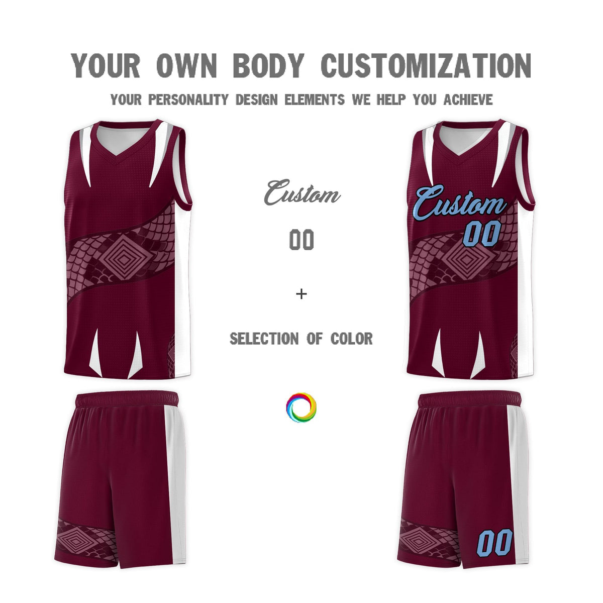 Custom Burgundy White Snake Scale Venomous Fang Lightweight Graffiti Pattern Basketball Suit Jersey
