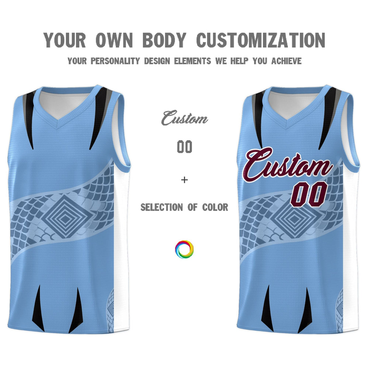 Custom Light Blue White Snake Scale Venomous Fang for Team Graffiti Pattern Basketball Suit Jersey