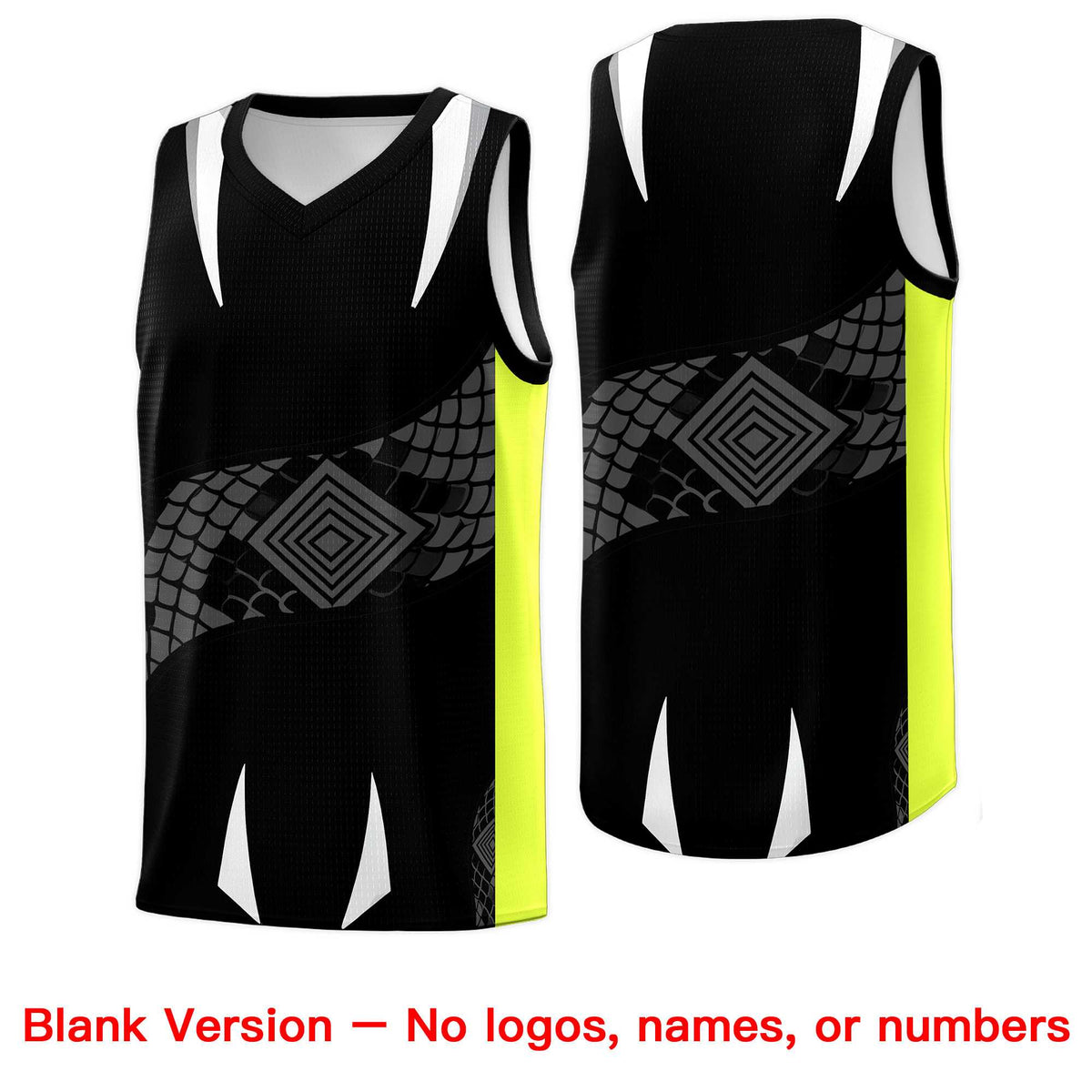 Custom Black Neon Green Snake Scale Venomous Fang Breathable Graffiti Pattern Basketball Suit Jersey