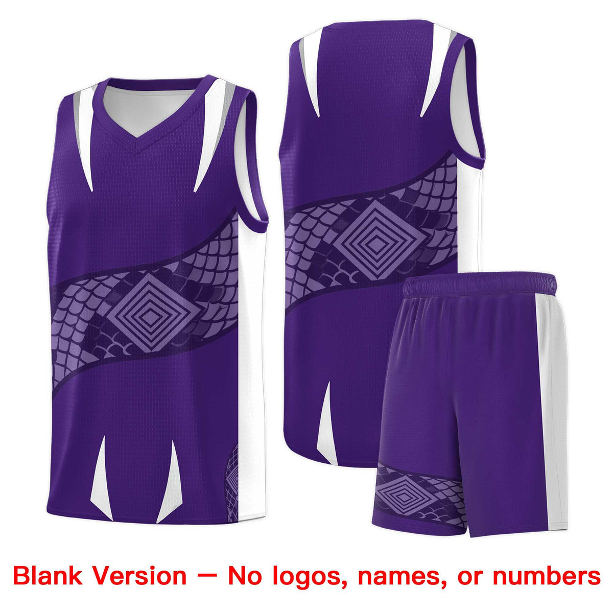 Custom Purple White Snake Scale Venomous Fang Drapable Graffiti Pattern Basketball Suit Jersey