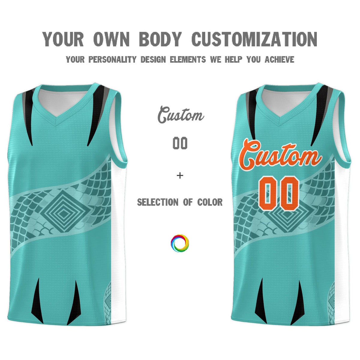 Custom Teal White Snake Scale Venomous Fang for Team Graffiti Pattern Basketball Suit Jersey