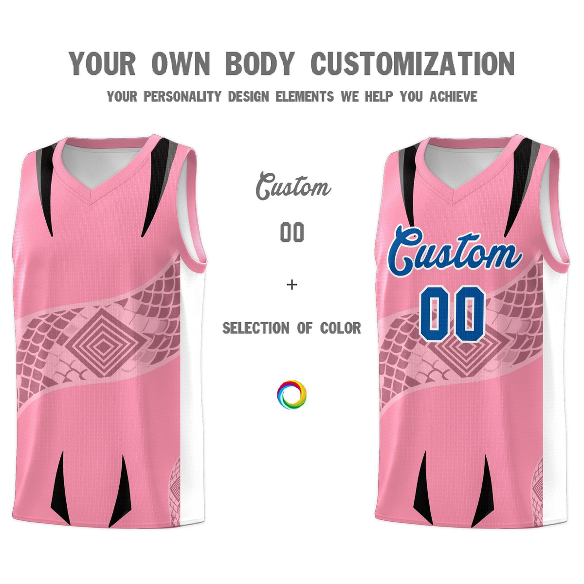 Custom Light Pink White Snake Scale Venomous Fang for Team Graffiti Pattern Basketball Suit Jersey