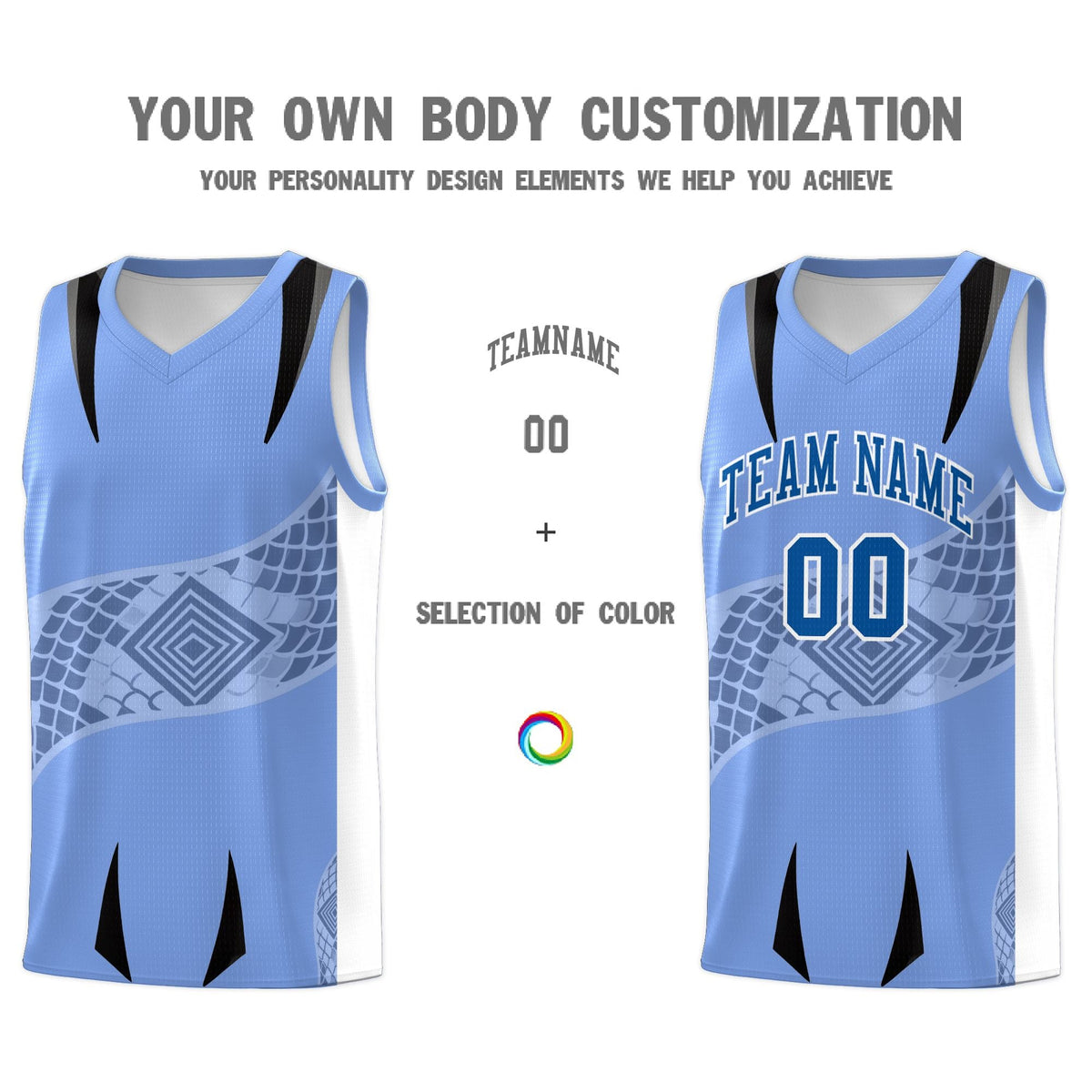 Custom Light Blue White Snake Scale Venomous Fang for Clubs Graffiti Pattern Basketball Suit Jersey