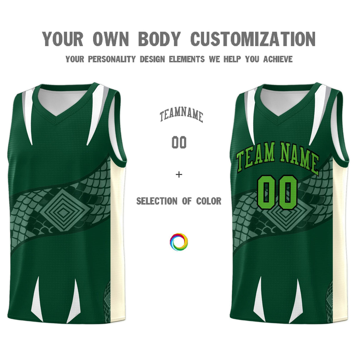 Custom Green Cream Snake Scale Venomous Fang Lightweight Graffiti Pattern Basketball Suit Jersey