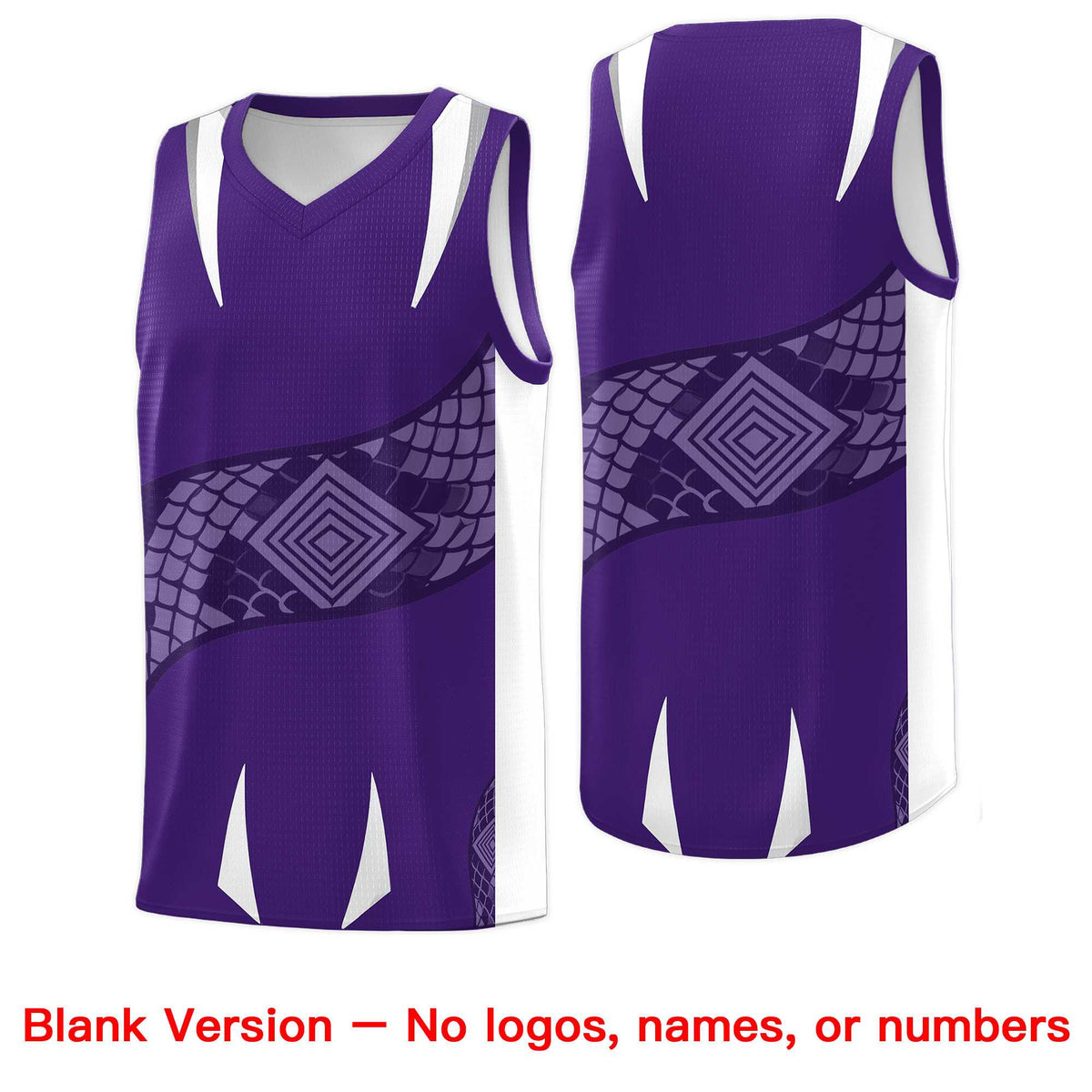 Custom Purple White Snake Scale Venomous Fang Drapable Graffiti Pattern Basketball Suit Jersey