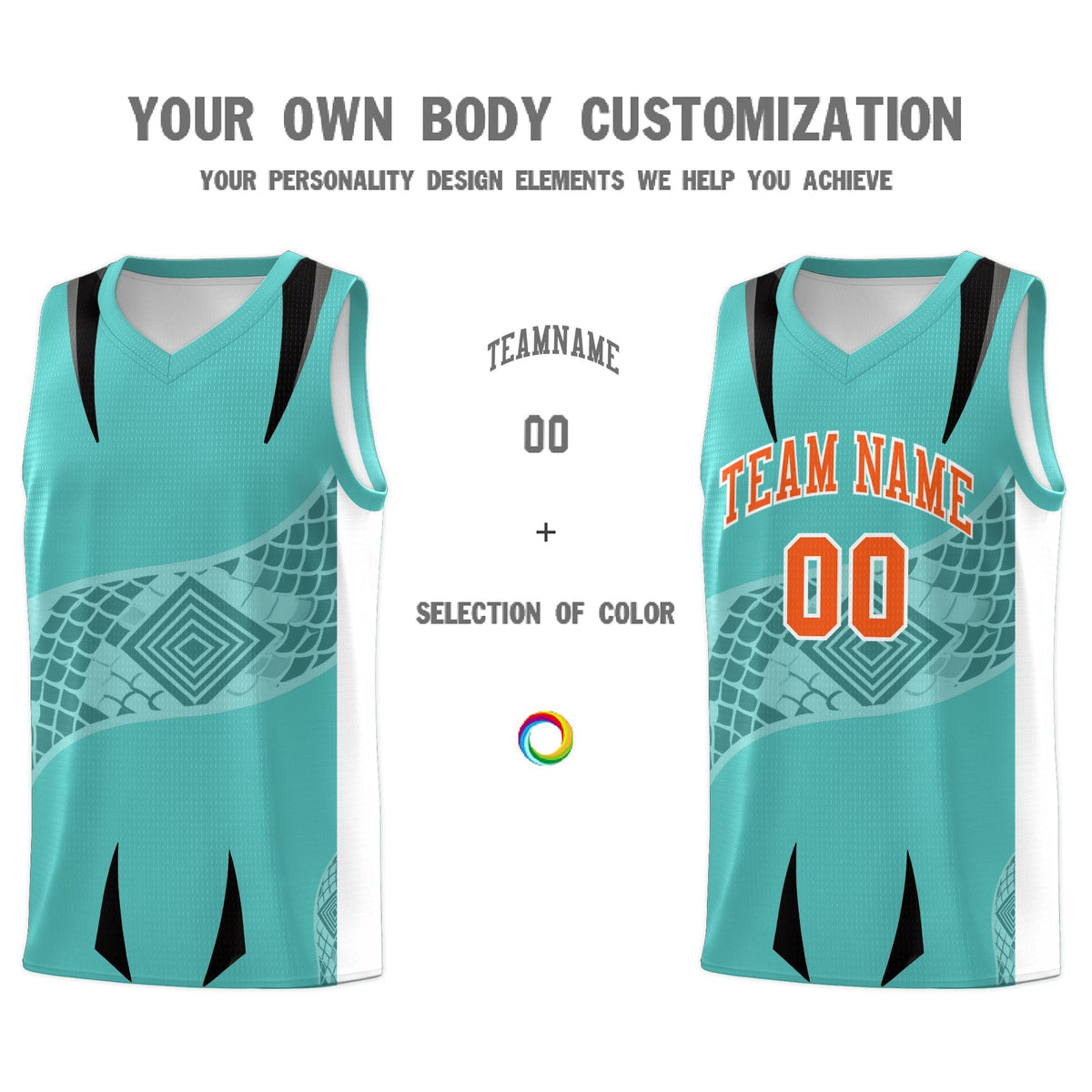 Custom Teal White Snake Scale Venomous Fang for Team Graffiti Pattern Basketball Suit Jersey