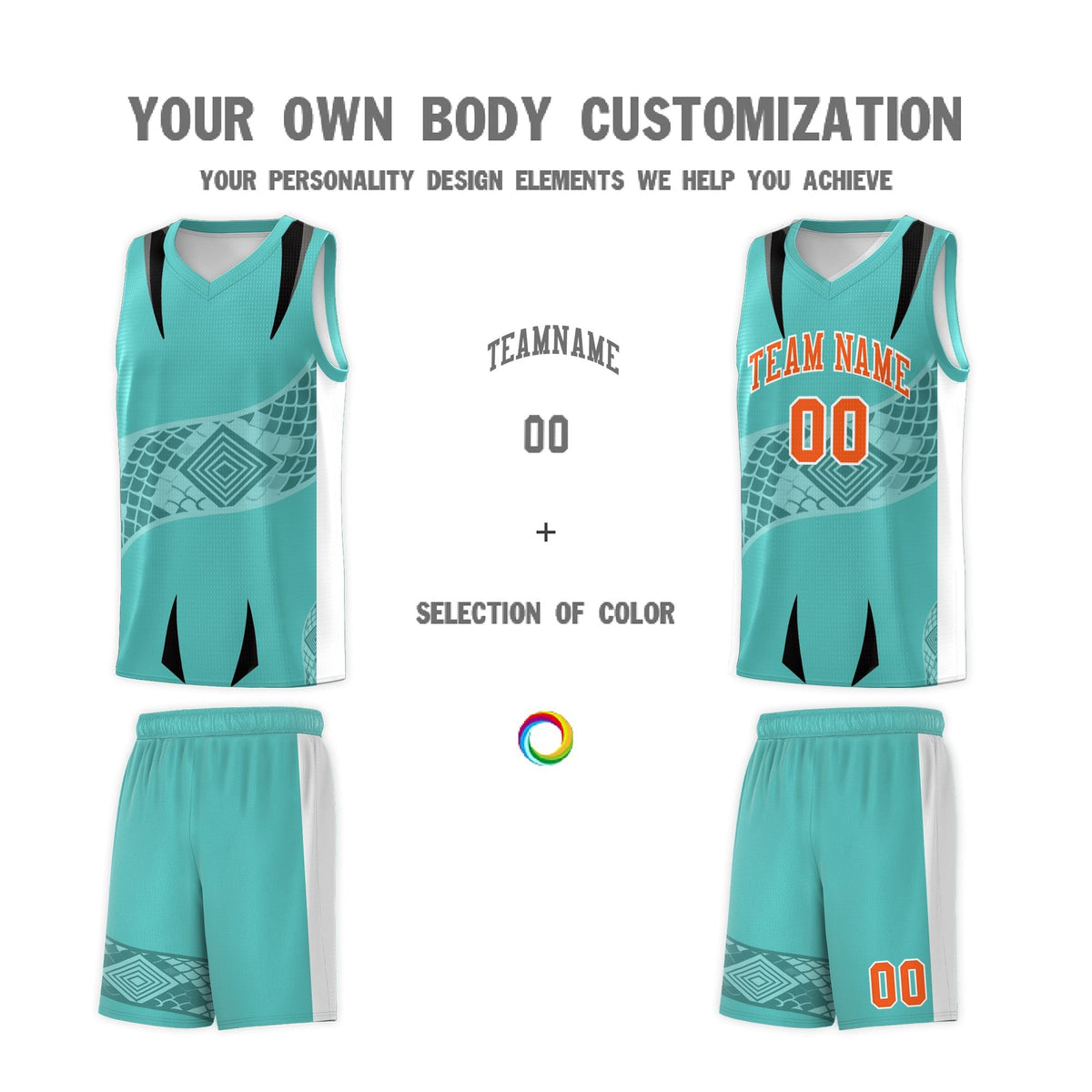 Custom Teal White Snake Scale Venomous Fang for Team Graffiti Pattern Basketball Suit Jersey