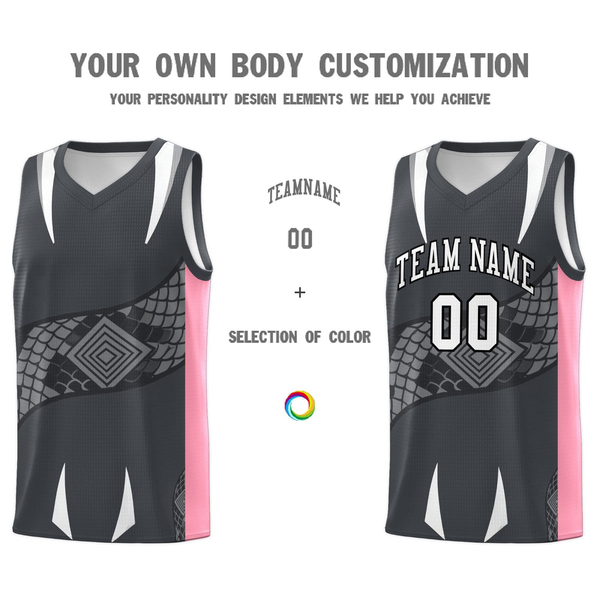 Custom Gray Light Pink Snake Scale Venomous Fang Drapable Graffiti Pattern Basketball Suit Jersey