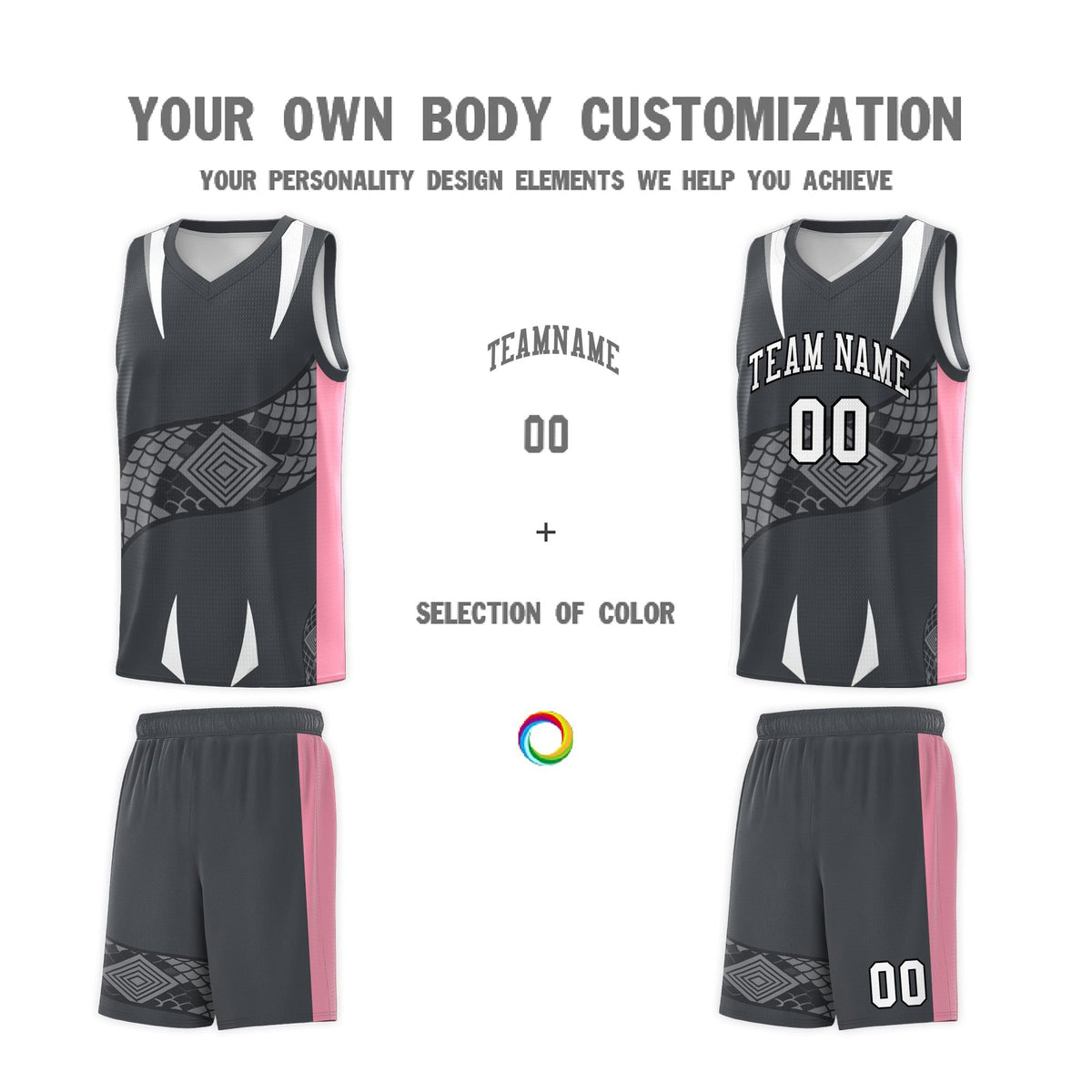 Custom Gray Light Pink Snake Scale Venomous Fang Drapable Graffiti Pattern Basketball Suit Jersey
