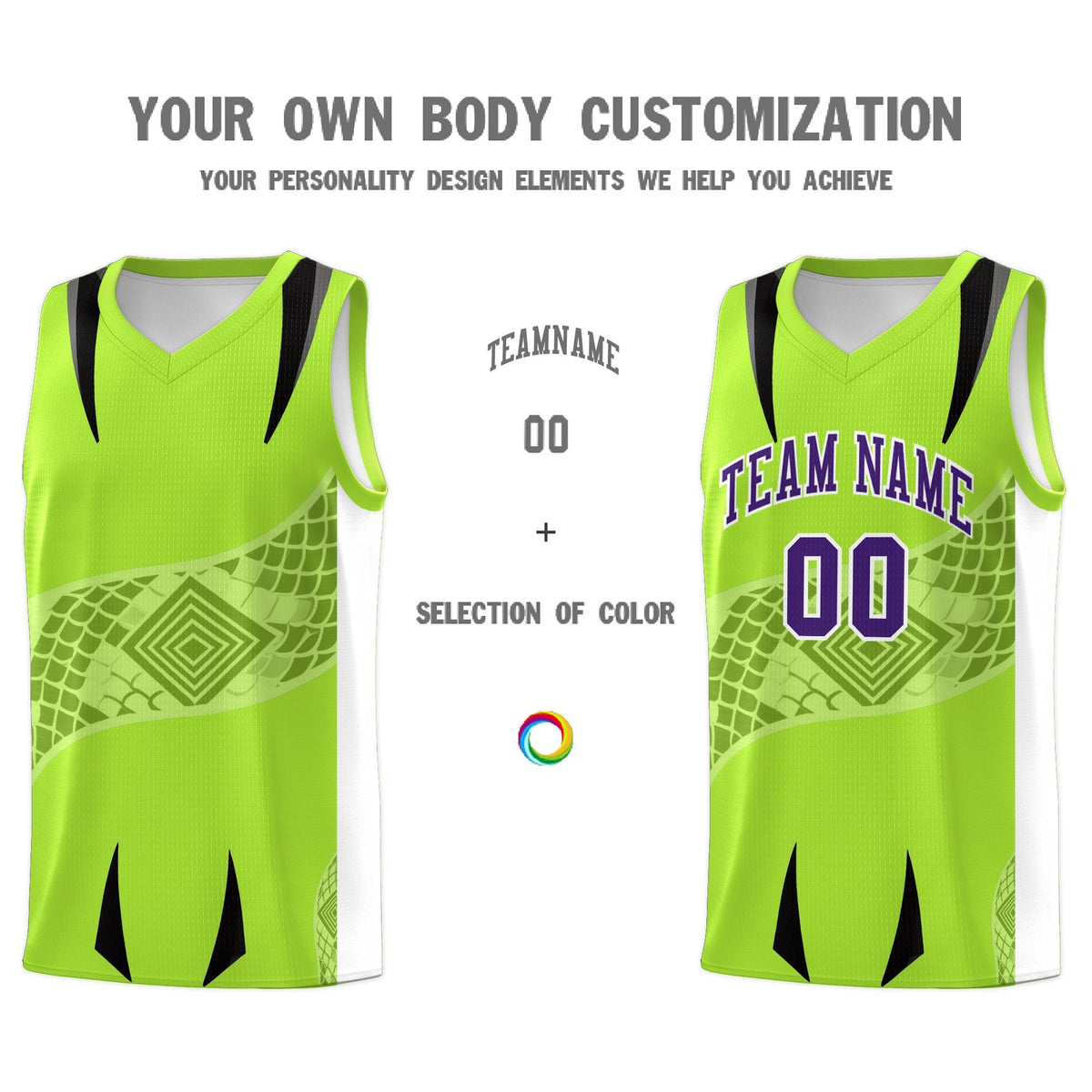 Custom Neon Green White Snake Scale Venomous Fang for Clubs Graffiti Pattern Basketball Suit Jersey