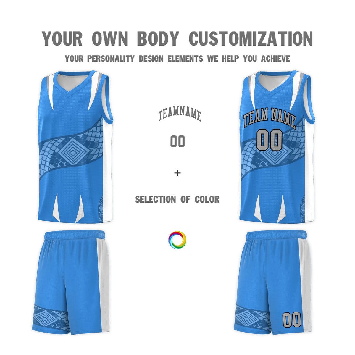 Custom Light Blue White Snake Scale Venomous Fang Lightweight Graffiti Pattern Basketball Suit Jersey